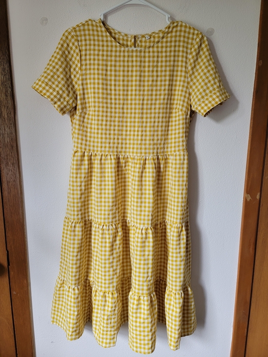 Dresses & Skirts - *SALE 2/$20* Womens Yellow Gingham Tiered Mini Dress 100% Cotton Size S